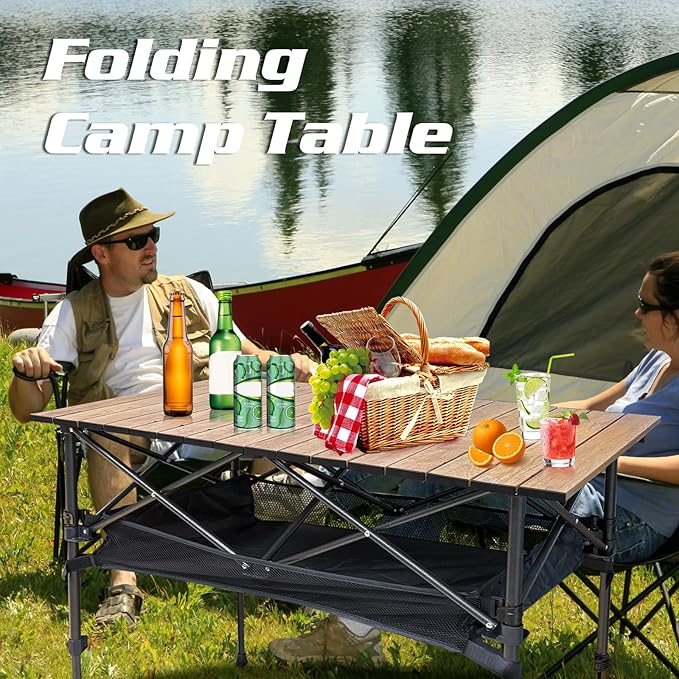 GUAGUA Folding Camping Table Portable Lightweight with Carry Bag Adjustable Height Aluminum Camp Table for Picnic Backyard BBQ Patio Indoor Outdoor