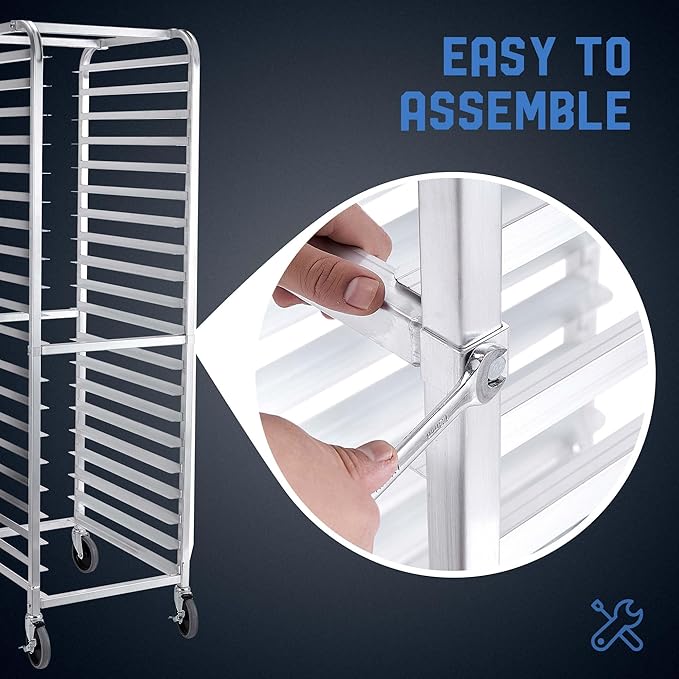 Profeeshaw Bun Pan Bakery Rack 20 Tier with Wheels Aluminum Racking Trolley Storage for Half or Full Sheets