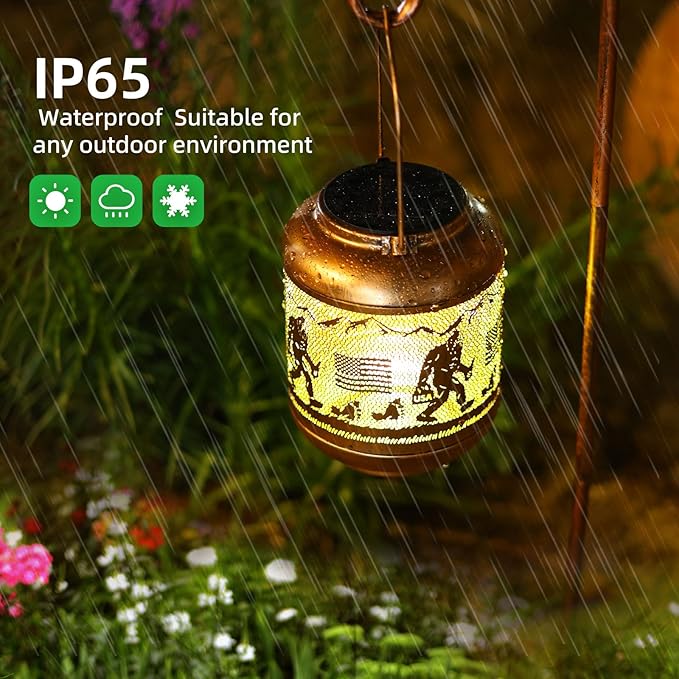 Bigfoot Solar Lanterns Outdoor Waterproof Hanging Solar Lights Big Foot Sasquatch Birthday Gifts for Women Men Metal Decoratives LED Lantern for Patio Backyard Porch Yard Lawn Garden Decor