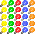 Novelty Lights 25 Pack Multicolor G40 LED Filament String Light Bulbs E12/C7 Candelabra Base 5 Watt Equivalent Shatterproof Replacement Bulbs for Patios Canopy Lighting