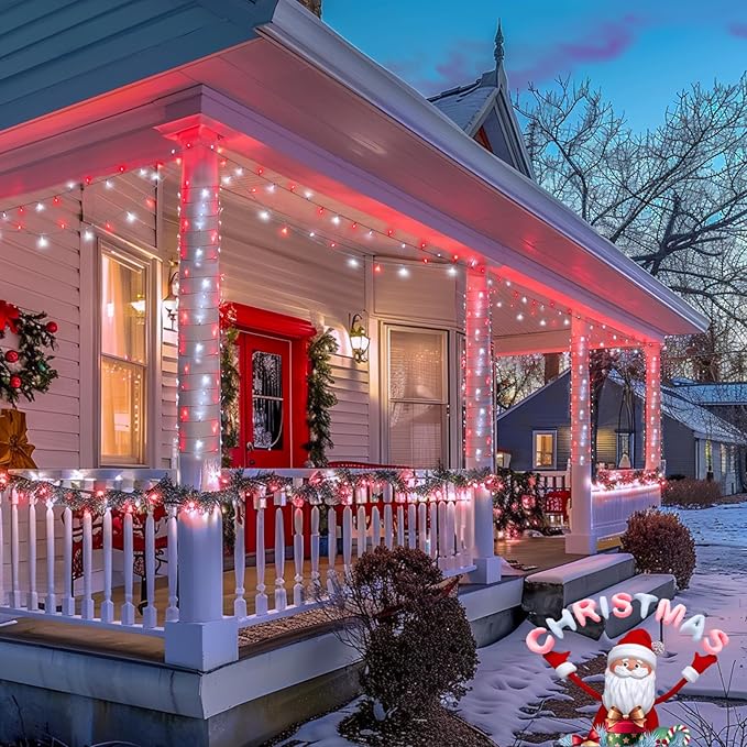 JMEXSUSS 2 Pack Red and White Battery Christmas Lights Each 33ft 100 LED Battery Powered String Lights with Remote for Tree Patio Yard House Party Birthday Outside