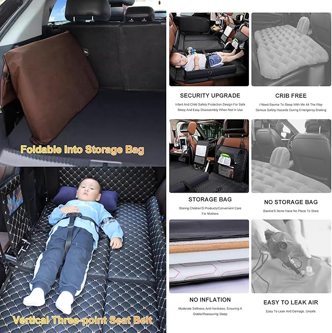 TXGJWRA Foldable Car Mattress Mattress Pads Camping Mattress Travel for Sleeping Non-Inflatable Double-Sided Folding MattressBackseat Air Mattress for Truck SUV UniversalC(咖啡色)