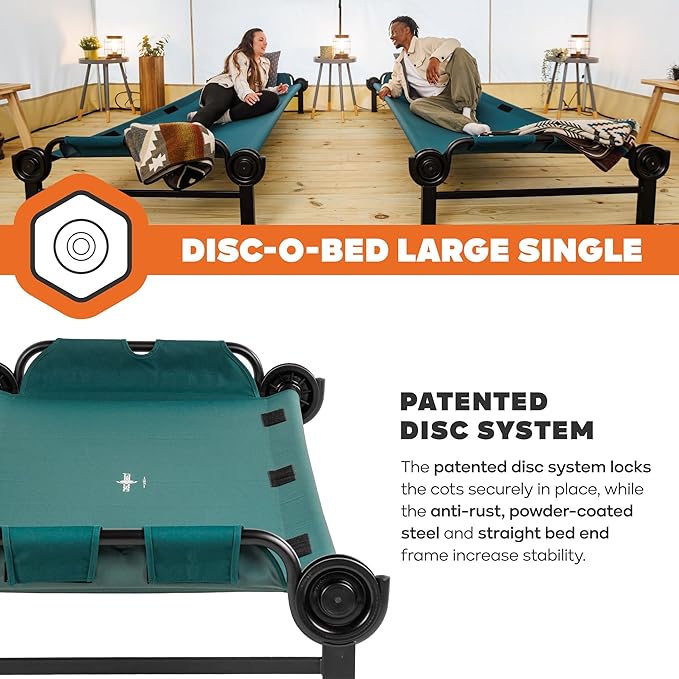 Disc-O-Bed Large Outdoor Modular 1 Person Single Camping Cot Portable Bed for Adults Sleep Solution for Tents Green