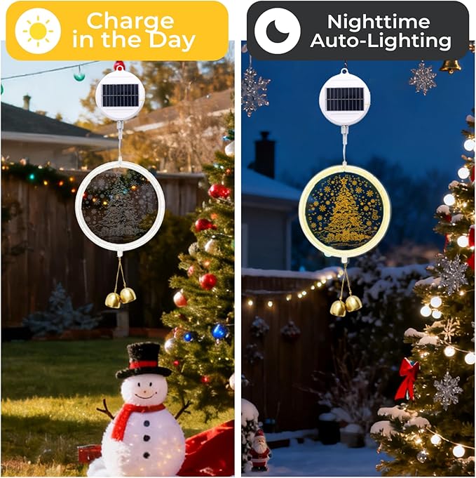 Solar Hanging Lights - Outdoor Indoor Christmas Decorations for Window Garden Patio PorchHoliday Home Decor (Glowing Tree)