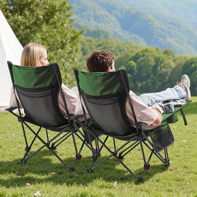 VEVOR Reclining Camping Chair 4 Adjustable Positions Portable Folding Lounger for Adults Mesh Beach Chair with Headrest &amp Foot Rest Supports 220 lbs Heavy Duty Camp Chairs for Patio Green