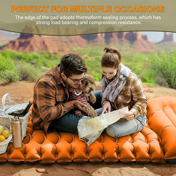 Camping Sleeping Pad Ultralight Camping Pad with Pillow Built-in Foot Pump Inflatable Sleeping Pads Compact for Camping Backpacking Hiking Traveling - Orange
