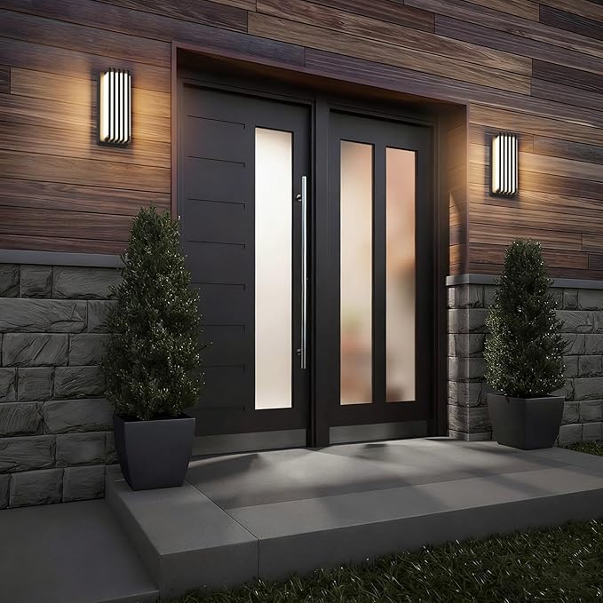 2 Pack Outdoor Modern LED Wall Lights Waterproof IP65 LED Exterior Lighting Fixtures Wall Mount 3000K Decorative Wall Sconce for House Outside Garage Porch Courtyard