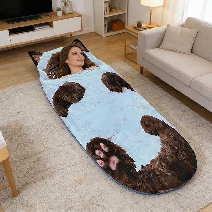 Cats Envelope Sleeping Bag Fluffy Cat Sleeping Bag for Adults Adorable Washable Envelopes Bedding for Camping Lounging