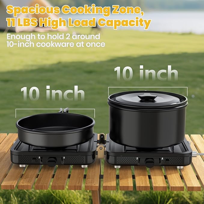 2 Burner Camping Propane Stove Portable Folding Propane Stove with Carrying Bag Adjustable High Heat Burners &amp Piezo Push-Button Instant Ignition Outdoor Tailgating Backyard BBQ Camping Essent