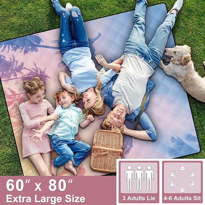 60x80 Picnic Blankets Waterproof Outdoor Huge Sand Free Beach Blanket Windproof Soft Patio Concert Ground Mats Backpacking Camping Travel Essentials Summer Outside Hawaii Vacation Stuff Gifts