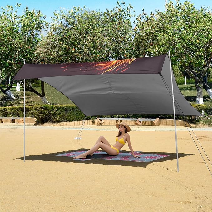 ALAZA Red Running Horse Flame Beach Tent Sun Shelter UPF50+ Protection Beach Shade Canopy w/ 4 Sandbags for Outdoor Camping Fishing Backyard Fun Picnic 10x9 ft