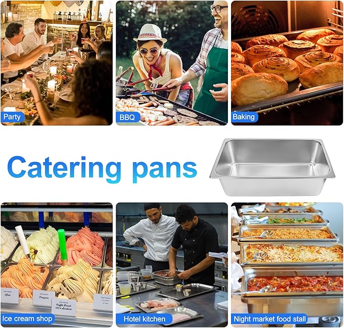 6 Pack Full Size Steam Table PansStainless Steel Hotel Pan1/1 6 Inch Deep Anti Jam Commercial Table Pan20.8 L x 13 W Catering Pans Food Pans for Hotels Restaurants and Home Use