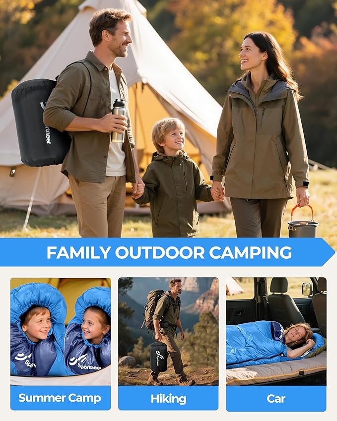 Sportneer Sleeping Bag for Adults &amp Kids Cold Weather &amp Warm Waterproof Camping Sleeping Bag Compact Portable for Camping Hiking &amp Travel