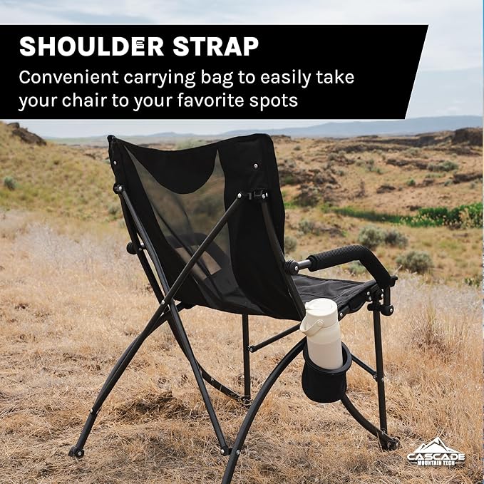 Cascade Mountain Tech Heavy Duty Folding Camp Chair Black