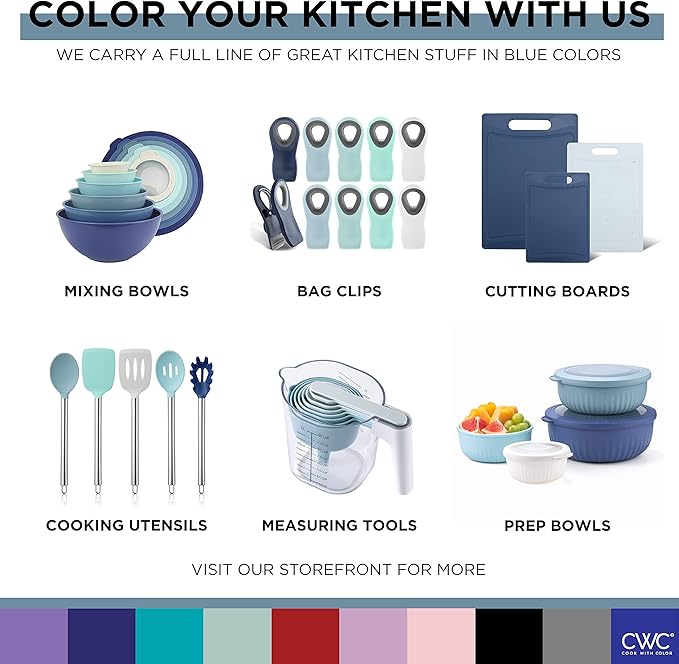 COOK WITH COLOR Nesting Plastic Mixing Bowl Set with Pour Spouts and Handles Blue 6 Piece Non-Slip