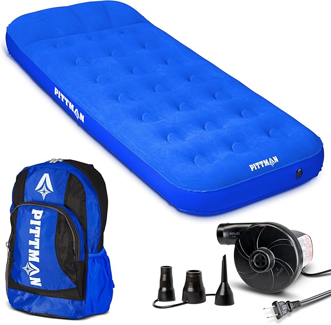 Pittman - Kids Air Mattress - Deluxe Kids Inflatable Bed with Electric Pump &amp Durable Backpack - Perfect Teen to Toddler Blow up Mattress for Sleepovers Camping or Childs Travel Bed