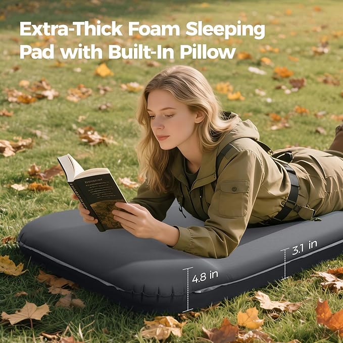 OGERY Self Inflating Sleeping Pad with Electric Pump 3.15 Ultra-Thick Memory Foam Camping Pad 4 Season Camping Mattress Pad with Built-in Pillow Camping Essentials Gear for Tent Travel Car