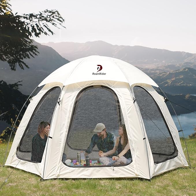 4-6 Person Outdoor Camping Dome Tent - 10 x 10 FT Screen House Room with Removable Waterproof Rainfly &amp Ground SheetLuxury Yurt Glamping Family Tents for Patios Outdoor Camping Activities