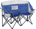 SunnyFeel Double Camping Loveseat Chair Blue-Cooler Foldable Portable Space Saving Side Pocket Cup Holders