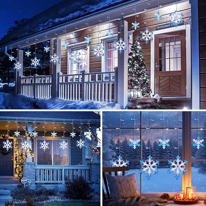 Minetom Christmas Snowflake Lights - 2 Pack 13 ft 192 LED Icicle Lights with 16 Drops 12 Modes and Timer IP65 Waterproof Connectable Christmas Light for House Eave Window Indoor Outdoor Decoration