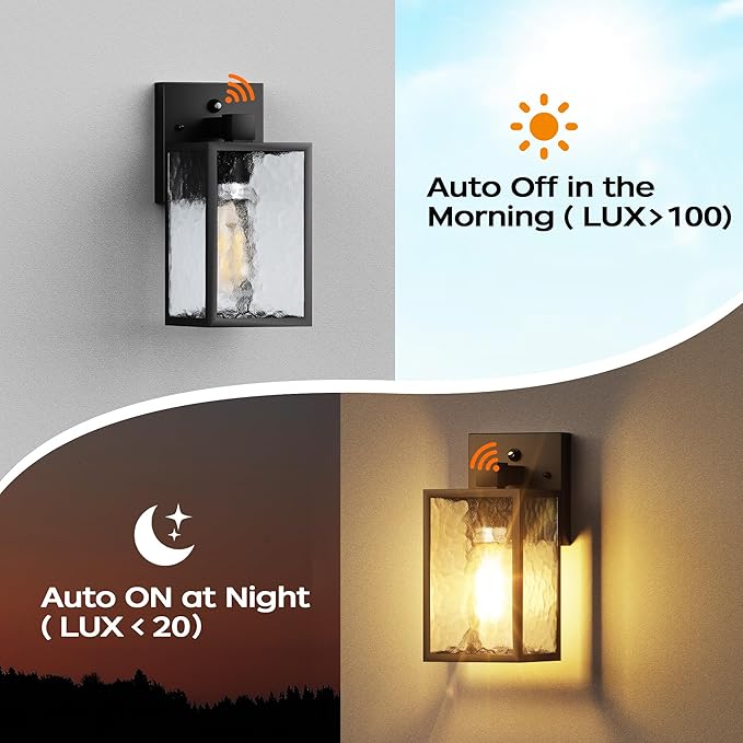 WIHTU Dusk to Dawn Outdoor Lighting Fixtures Black Exterior Front Porch Light Sensor Wall Sconce Lamp Waterproof Wall Lantern Anti Rust Outside Coach Lights for House Doorway Garage