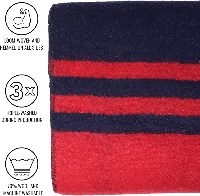 Arcturus Rainier Wool Blanket - 4.5lbs Warm Heavy Washable Large | Great for Camping Outdoors Survival &amp Emergency Kits (Lava Canyon)