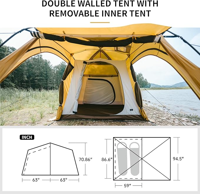 Naturehike Dune Hot Tent with Stove JackDouble Layer 4 Season TentWaterproof 2-4 Person Tents for Camping