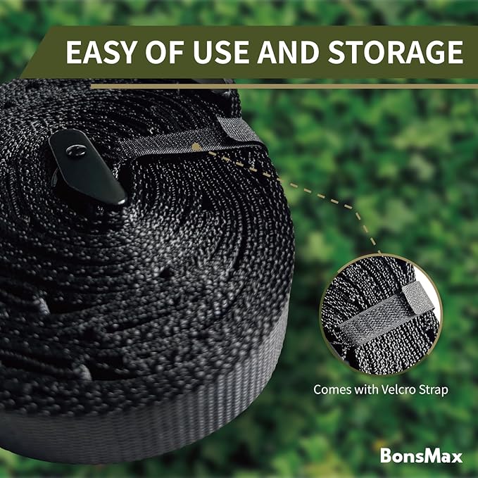Camping Storage Strap Organizer for Campsite Backyard Garage Cam Buckle Strap with 15 Loops and 10 Carabiners RV Camping Tent Hanging Gear (Black 11 Feet)