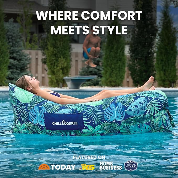Portable Inflatable Lounger for Beach &amp Camping – Self-Inflating Air Couch Beach Sofa and Outdoor Lounge Chair for Relaxation and Comfort