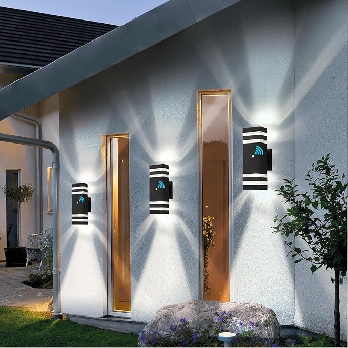 tewei 4 Pack Dusk to Dawn Outdoor Wall Lights Modern Exterior Light Fixture 2-Layer Black Outside Lights for House IP65 Waterproof Up and Down Outdoor Sconces Wall Lighting for Garage Porch 3000K