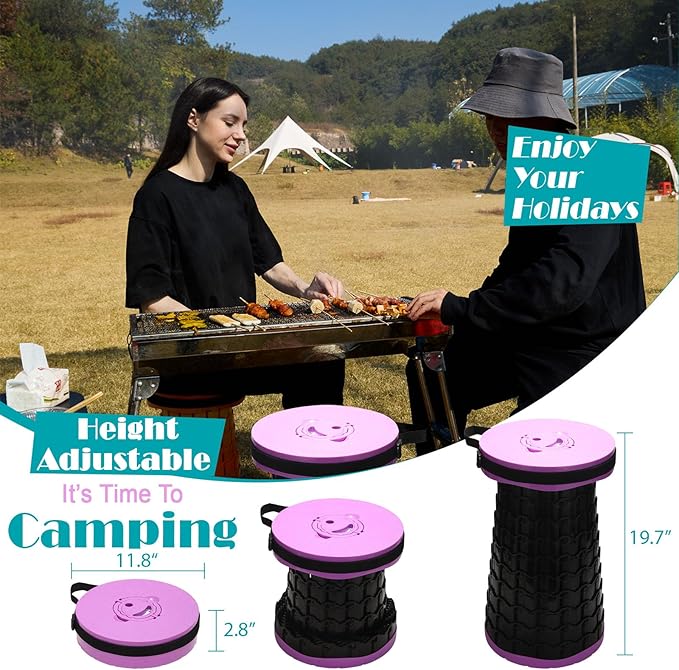 Upgraded Collapsible Stool with Cushion 1000 lbs Capacity &amp 19.7-in High Wider &amp Taller Heavy Duty Portable Telescoping Foldable Seat for Adults Camping Travel Music Festivals Outdoors