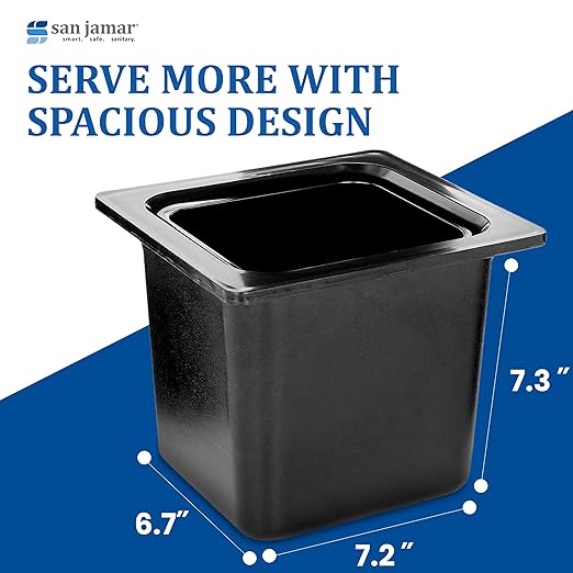 San Jamar Chill-It 1/6 Size Food Pan Insulated Food Pan for Kitchens and Restaurants Plastic 6.5 Inches Deep Black