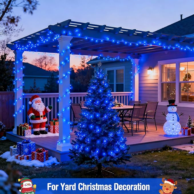 JMEXSUSS Blue 400 LED Christmas Lights Outdoor 132ft Christmas Tree Lights with Remote Indoor Blue String Lights Plug in for House Christmas Bush Decorations