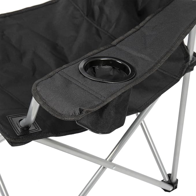 CAMP &amp GO Heated Deluxe Quad Camping Chair Folding Heated Chair with 18 USB Cable Storage Compartment and Cup Holders Black
