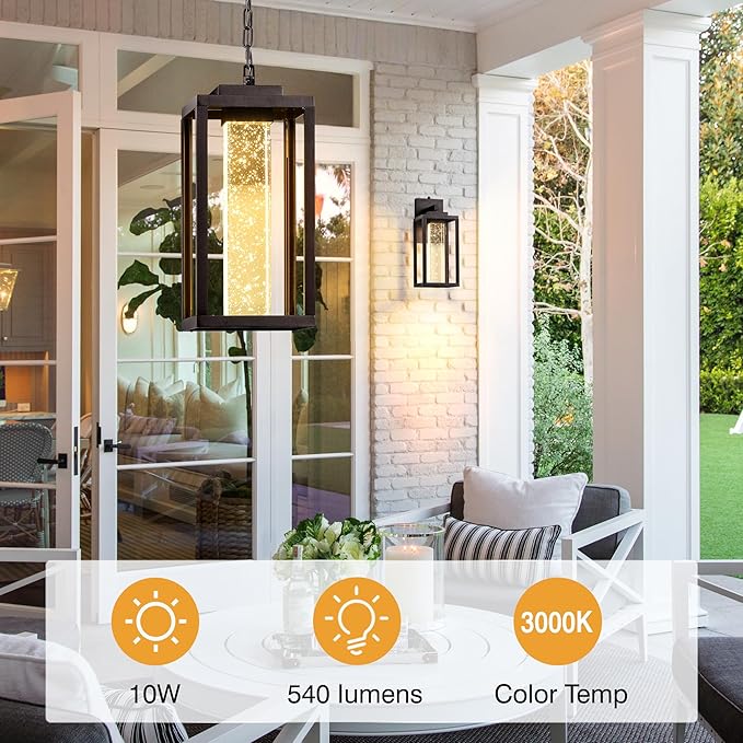 VIANIS Large Outdoor Pendant Lights with Adjustable Chain Oil Rubbed Bronze Farmhouse Exterior Hanging Light Fixture for House 100% Aluminum Waterproof Built-in 10W LED Outdoor Chandelier for Porch