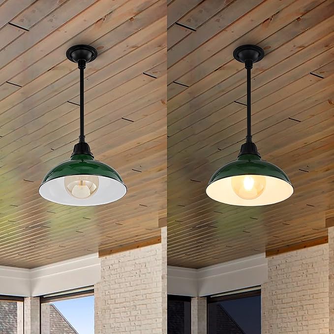 JONATHAN Y 12.25 Green/Black 1-Light Farmhouse Indoor/Outdoor LED Pendant Iron Hanging Light and Black Metal Shade Rustic Ceiling Lamp for Kitchen Island LED Bulb Included (JYL7611F)