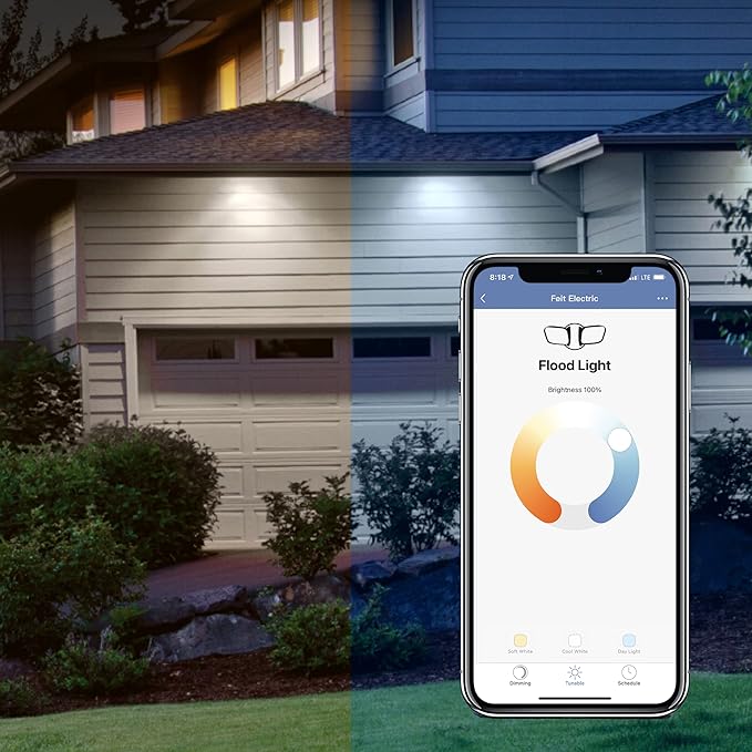 Feit Electric Smart Outdoor Flood Lights with Motion Sensor 28W LED WiFi Security Light with Dusk to Dawn Compatible with Alexa and Hey Google Tunable White 2 Head Hardwired S9DFL/CCT/MOT/WH/AG