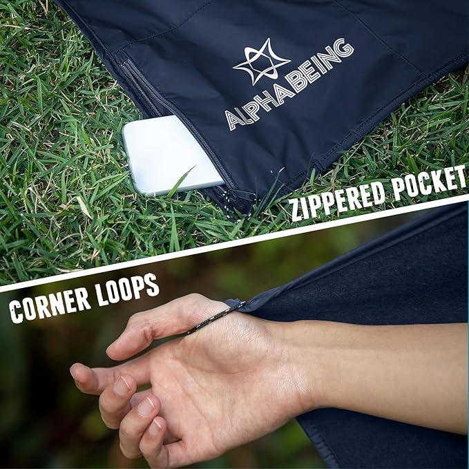 AlphaBeing Waterproof Outdoor Blanket with Merino Wool Extra Thick Warm Windproof Packable Stadium Blankets for Cold Weather Camping Gift Pet Car Picnic Concerts 79 x 59 Navy
