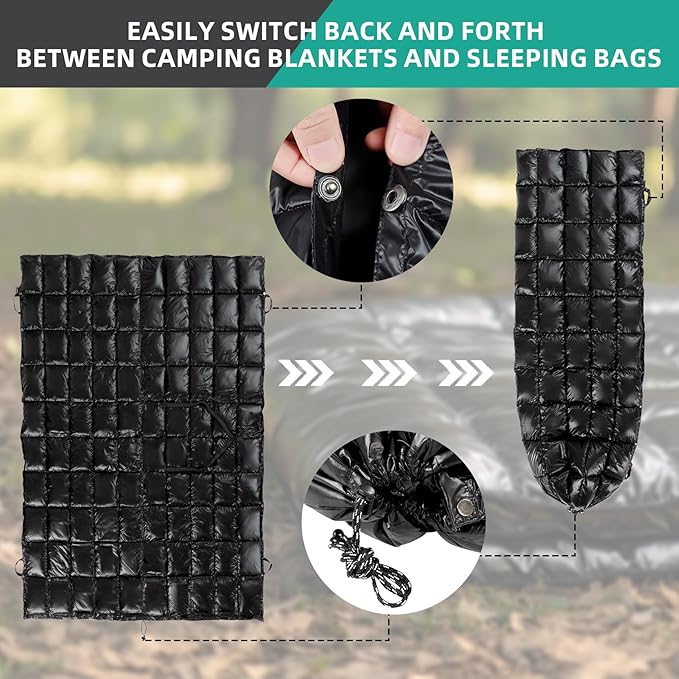 Down Camping Blanket - Packable Lightweight Outdoor Blanket Warm Compact Backpacking Quilt for Cold Weather Water-Resistant Puffer Blanket Ideal for Travel Hammock Outdoor Adventures