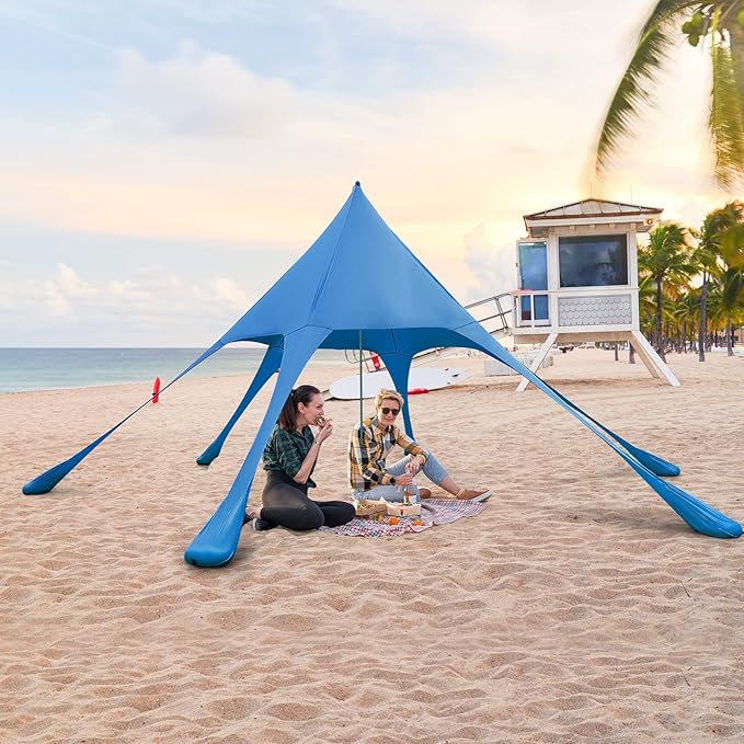 Goplus Beach Canopy 20 x 20 FT Beach Shade with UPF50+ Sun Protection Carrying Bag Sand Shovel Aluminum Pole 6 Ground Stake Portable Sun Shelter Outdoor Beach Tent for Backyard Camping Picnic