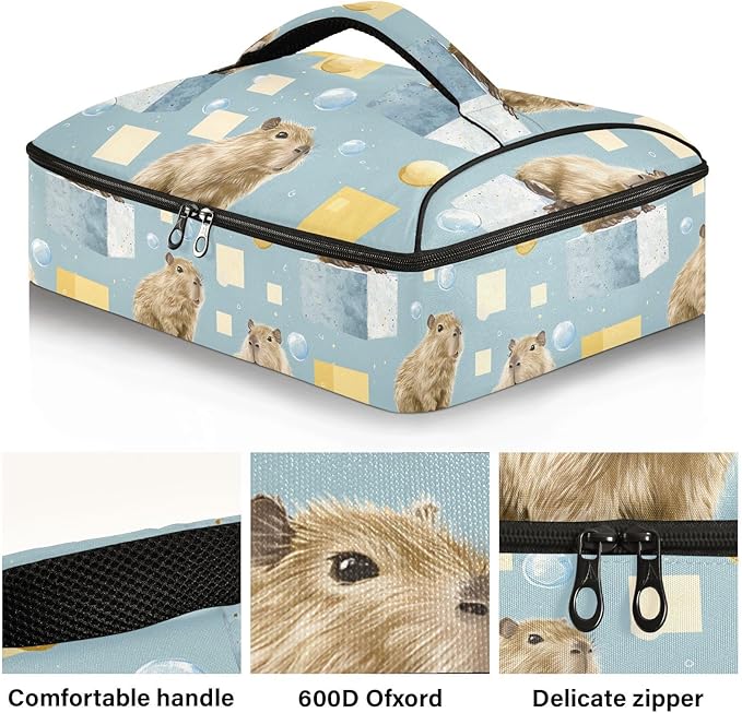 Casserole Carrier Adorable Cute CapybarasInsulated Casserole Carrier for Hot or Cold Food Thermal Lunch Tote for Potluck Parties Picnic Beach Fits 9 x 13 Inches Baking Dish