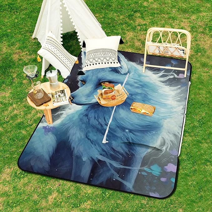 Zipper Blue Fox Style Picnic Mat Suitable for Travel Camping Park Or Home Use