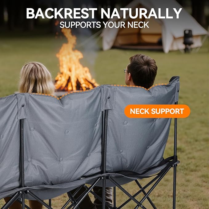 3 Person Camping Chair Padded Loveseat Camping Chair Folding Camping Couch Portable Double Camping Chairs Heavy Duty Camp Chair for Adults Outdoor Lawn with Two Cup Holders and Carry Bag