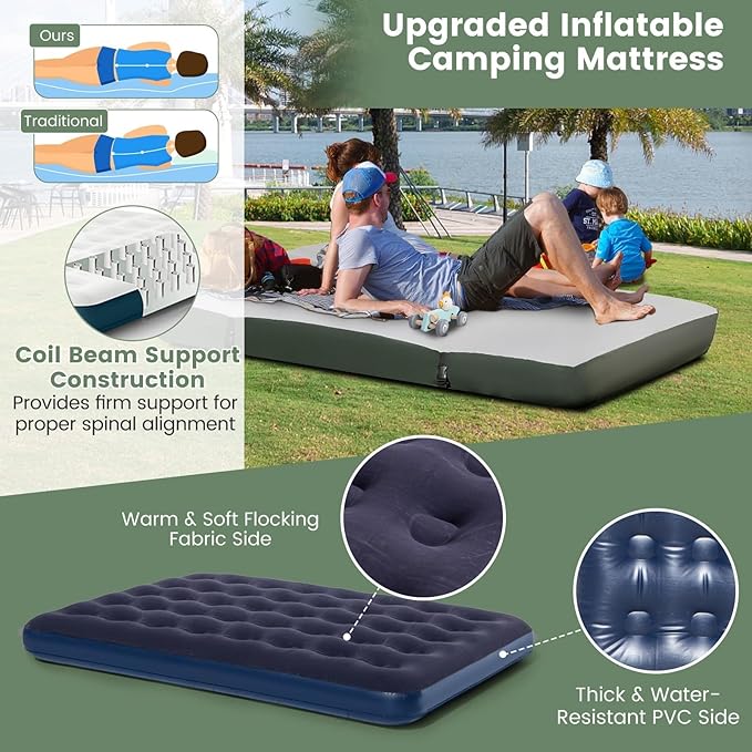 Goplus Camping Tent Cot 5-in-1 Folding Camping Bed with Air Mattress Pillow Sleeping Bag Waterproof Elevated Tent Shelter Portable Outdoor Sleeping Cot with Carry Bag for Picnic Trip