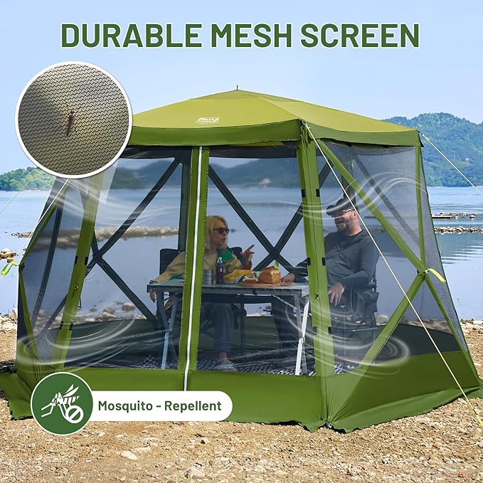 TIMBER RIDGE Easy Pop Up Gazebo Canopy Tent for Camping 11.5 X 9.8 Ft Portable Instant Screenhouse Pop Up Screened in Canopy with Netting for Backyard Patio Outdoor Tailgating Picnics Green