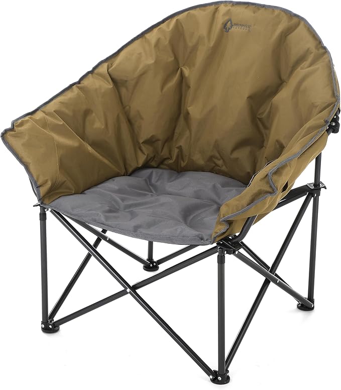 ARROWHEAD OUTDOOR Oversized Heavy-Duty Club Folding Camping Chair with Pocket Cup Holder Portable Padded Moon Round Saucer Supports 330lbs Carrying Bag