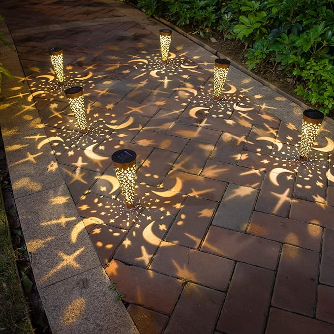 Go2garden Solar Lights Outdoor Decorative Stake Lights Waterproof with Moon Star for Patio Pathway Backyard Outside Decorations Lawn OrnamentsGarden Gifts (Copper 6pack)