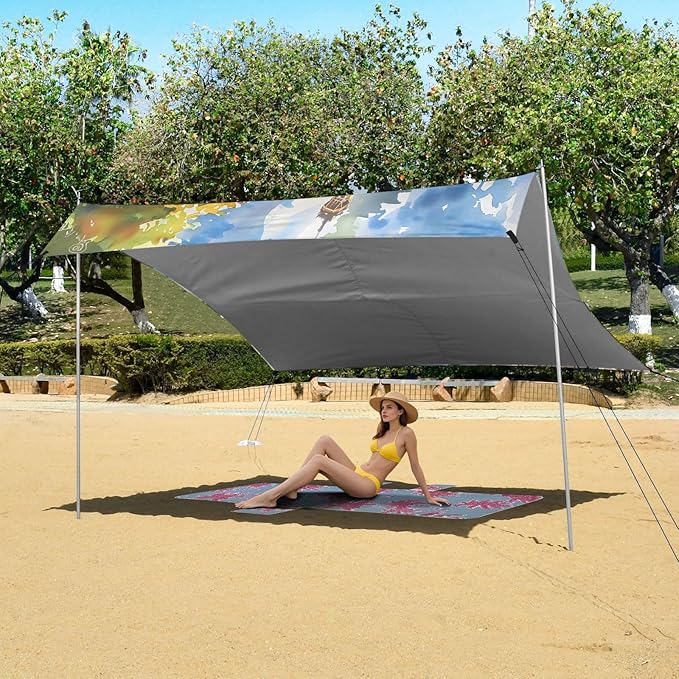 ALAZA Eiffel Tower Watercolour Beach Tent Sun Shelter UPF50+ Protection Beach Shade Canopy w/ 4 Sandbags for Outdoor Camping Fishing Backyard Fun Picnic 10x9 ft