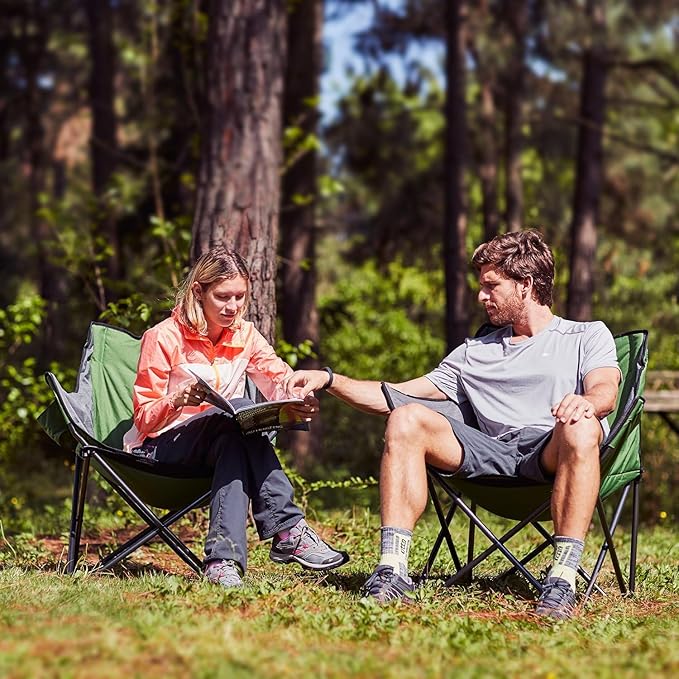 Portal 32 Oversized Camping Chair Foldable Heavy Duty 350 lb Padded Ergonomic Seat for Big &amp Tall Adults Pinch-Free Extra Wide Design Featuring Cup Holder &amp Carry Bag for Fishing Lawn &amp