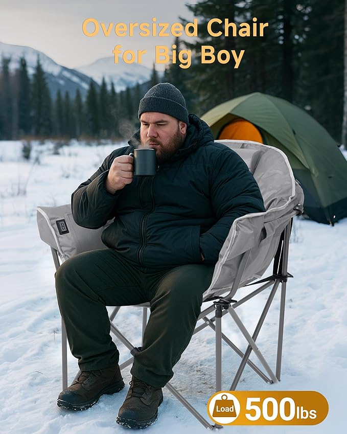 Slsy Heated Camping Chair Oversized Outdoor Portable Heated Folding Chair Heavy Duty 500 lbs Support Padded Seat for Outdoor Sports Camping Patio and Picnics